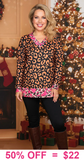 Brown leopard long sleeve top with pink trim