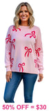 Pink Bow with pearls long sleeve top