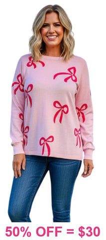 Pink Bow with pearls long sleeve top