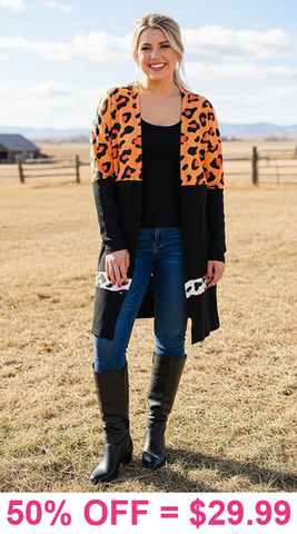 Leopard & Black waffle knit cardigan