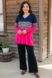 Navy, Leopard, pink long sleeve top