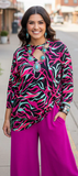 Pink, Black, Mint criss cross neck top