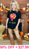 "Give Thanks" Sequin turkey Patch top