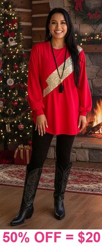 Red top with gold sequins