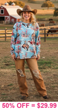 Baby Blue Western print long sleeve top