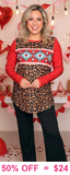 Leopard, Red Tribal long sleeve top