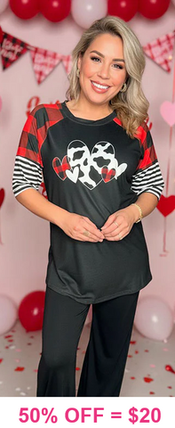 Valentine's plaid & cow heart graphic tee