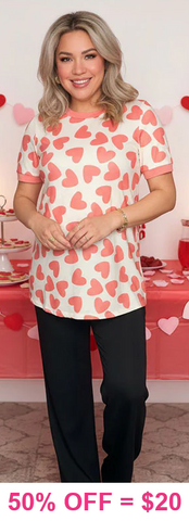 White top with Dusty Pink Hearts