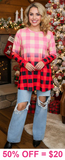 Pink Ombre Red plaid long sleeve top