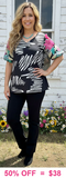 Floral Embroidery sleeves Black & White print Blouse