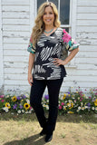 Floral Embroidery sleeves Black & White print Blouse