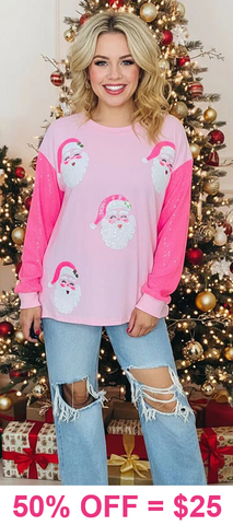 2X, 3X : Neon pink Sequin Santa long Sleeve