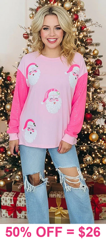 2X, 3X : Neon pink Sequin Santa long Sleeve