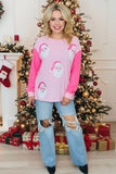 M, L, XL, 2X, 3X Neon pink Sequin Santa long Sleeve