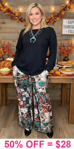 Western Print Wide leg pants