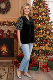 Black Velvet Blouse with embroidery puff sleeves