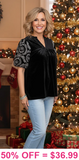 Black Velvet Blouse with embroidery puff sleeves