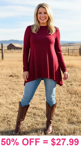 Maroon shark bite hem line top