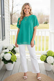 Green textured chiffon top