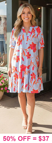 Blue & White Striped Floral Dress
