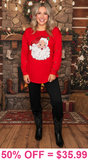 Santa Patch Red long sleeve with green pom pom sleeves