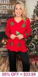 2x : Sequin Trees Red sweater textured top