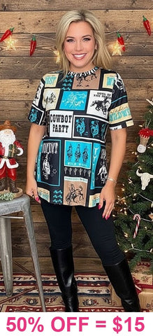 CYBER SALE : Cowboy Party Western Printed top