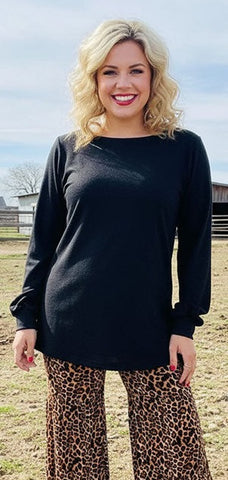 small : Black long sleeve fleece lined top