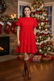 3X. Red puff sleeve dress