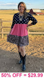 Polka dot, pink, leopard dress
