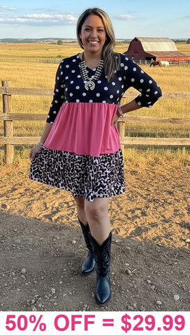 Polka dot, pink, leopard dress