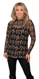 M, XL,2X,3X Bow Print sheer long sleeve