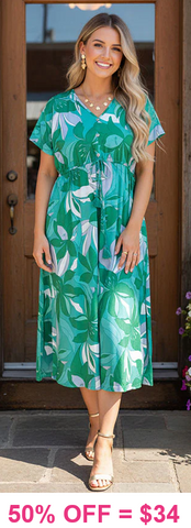 Green printed drawstring Dress