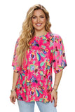 M, XL, 2X, 3X  Pink floral top with wide flutter sleeves