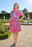 Turquoise Dress Pink Floral Print