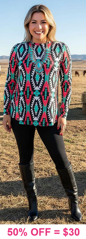 Turquoise Coral Tribal Long Sleeve Top