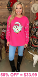 Santa patch pink top snowflake sleeves