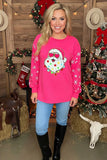Santa patch pink top snowflake sleeves
