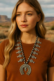 Burnish Silver Color Fashion Squash Blossom Necklace Set