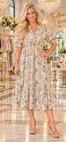 Cream & Olive floral ruffle midi dress