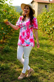 Pink floral printed top ruffle flutter sleeves