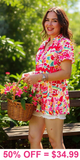 Floral Baby Doll Top With Rick Rack Detail Trim