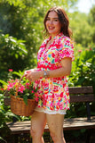 Floral Baby Doll Top With Rick Rack Detail Trim