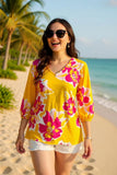 Yellow Top With Pink Flowers