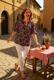 Black Floral Blouse Bubble Sleeves
