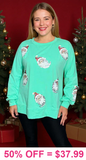 Red Hat Sequin Santa Mint top
