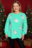 Red Hat Sequin Santa Mint top