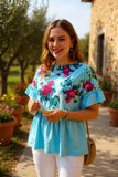 Turquoise Floral Baby Doll Top