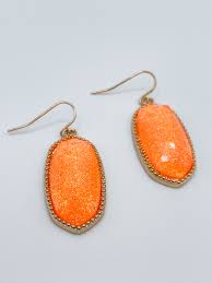 Neon Orange Oval Earrings