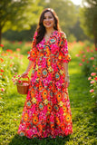 Orange Floral Print Maxi Dress
